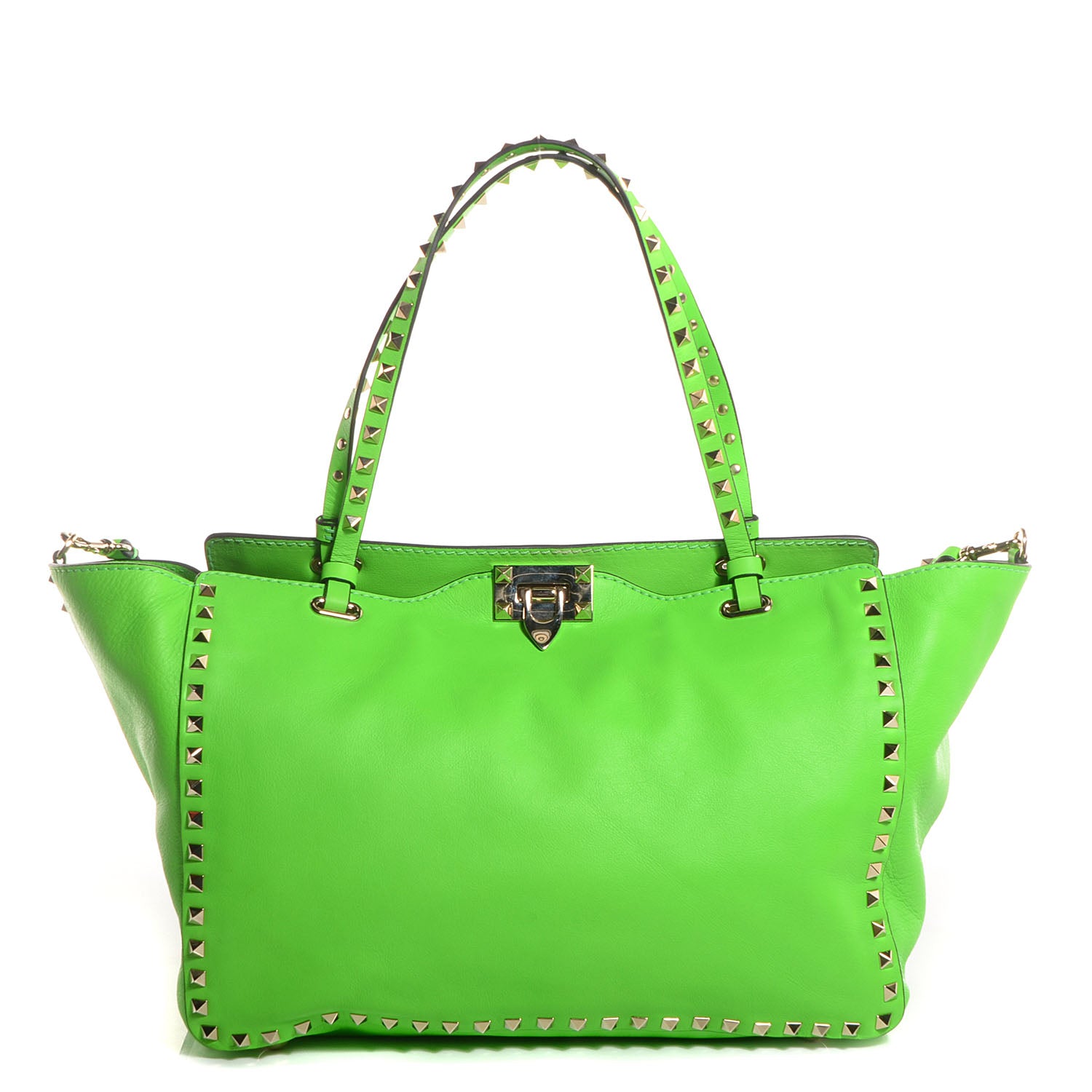 Valentino Garavani Vitello Medium Rockstud Tote Green Fluo 1 of 8