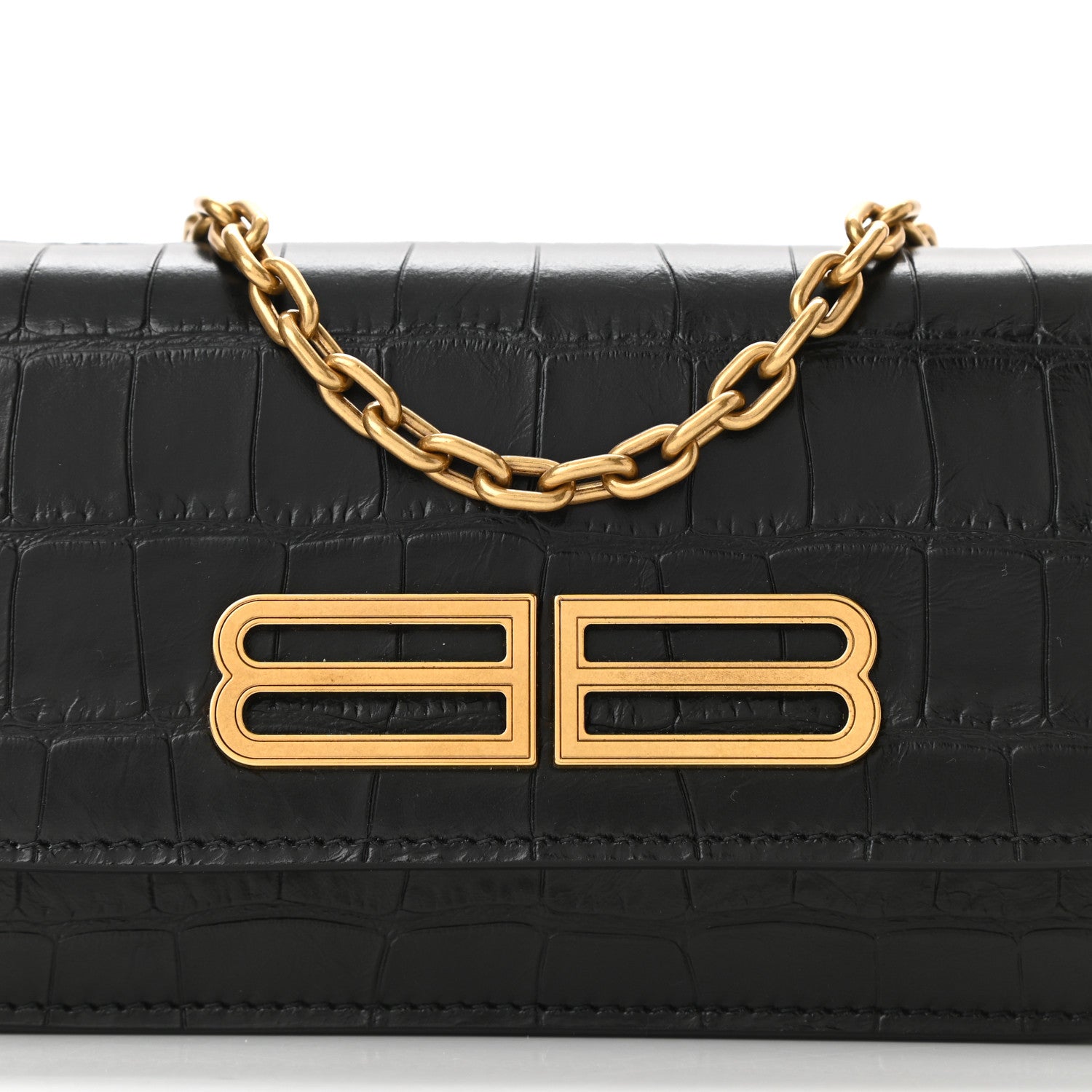 Balenciaga Extra Supple Calfskin Crocodile Embossed Gossip Wallet On Chain Black 9 of 11