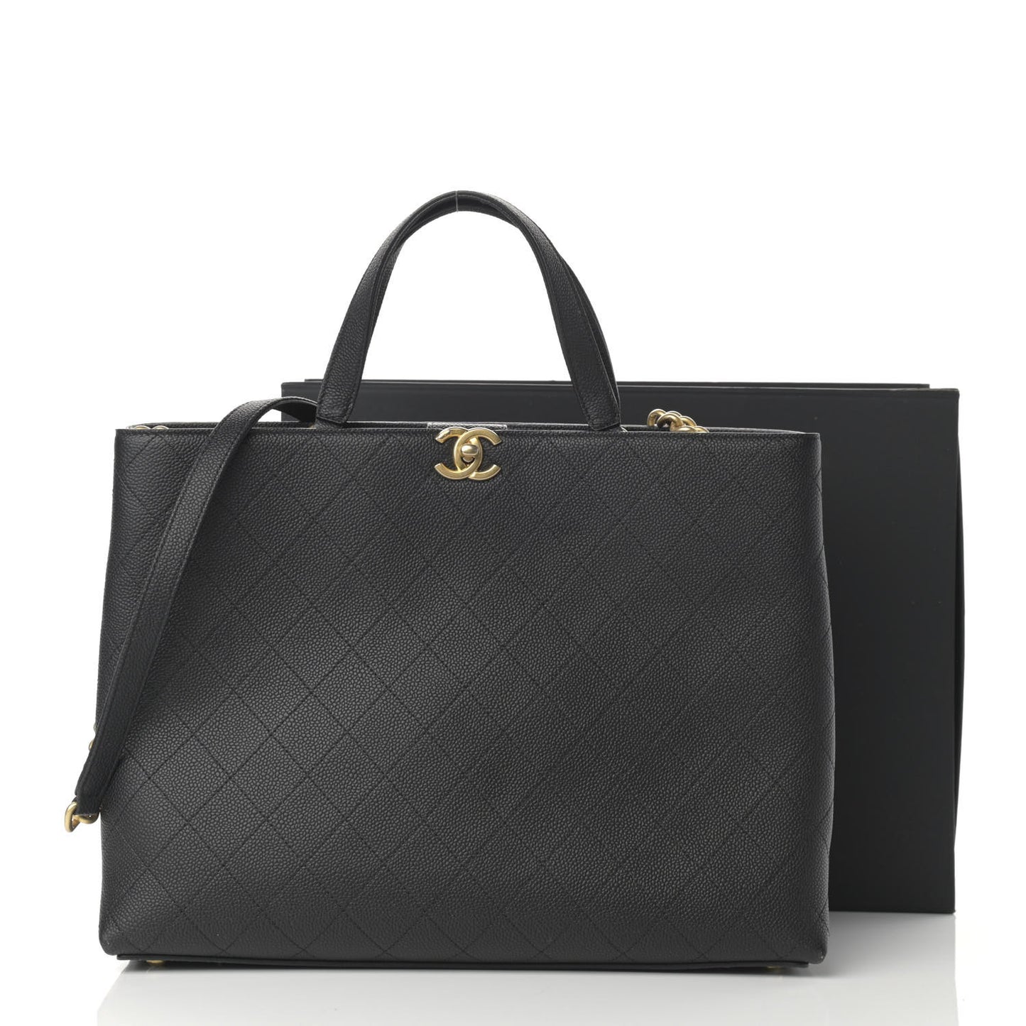 Caviar Stitched Large Shopping Tote Bag Black