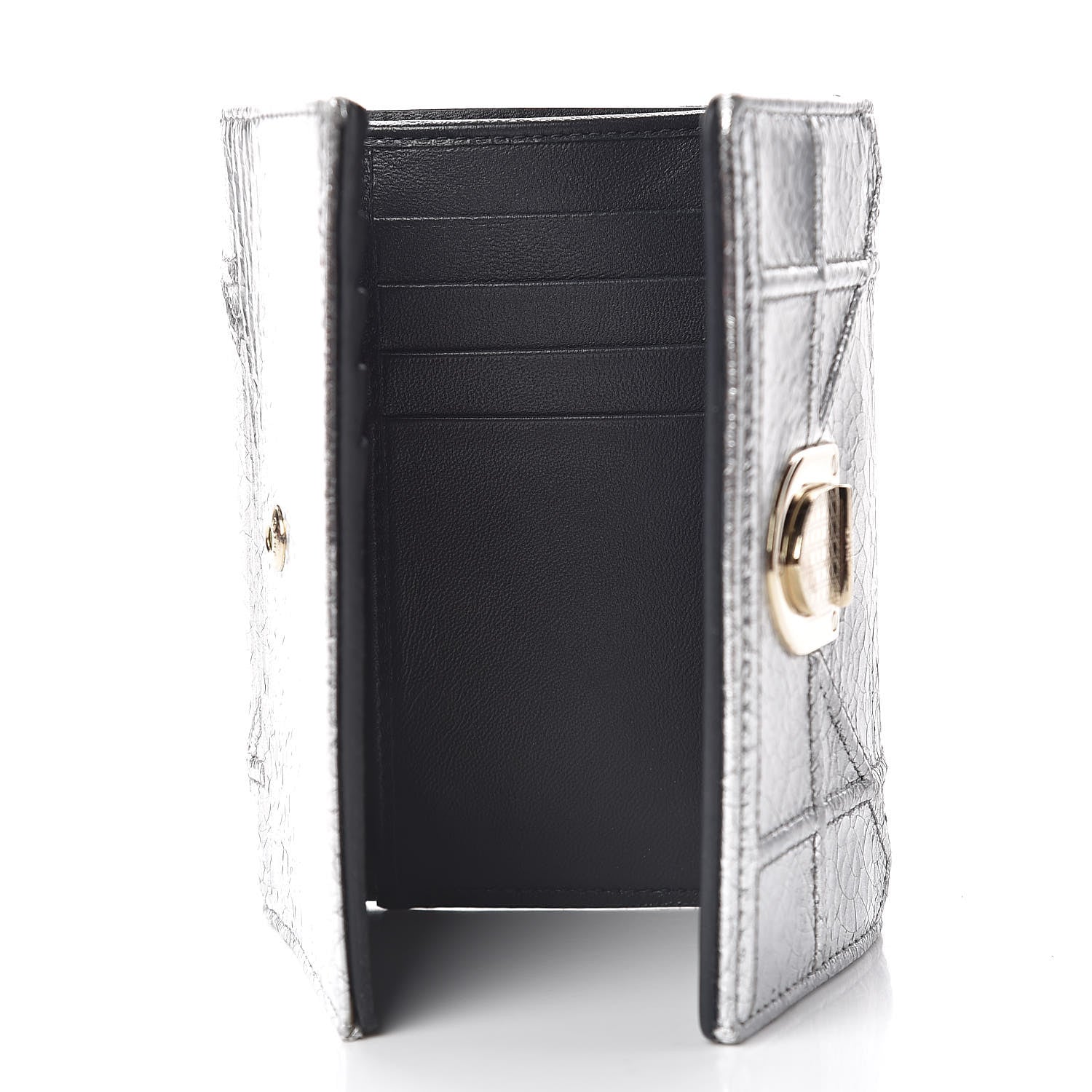 Christian Dior Ceramic Effect Deerskin Cannage Diorama Elancee Wallet Silver 5 of 12