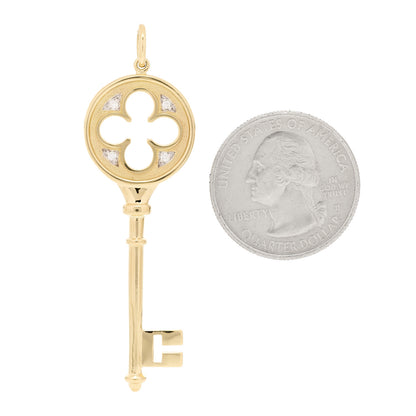 Tiffany 18K Yellow Gold Diamond Quatrefoil Key Pendant 2 of 5