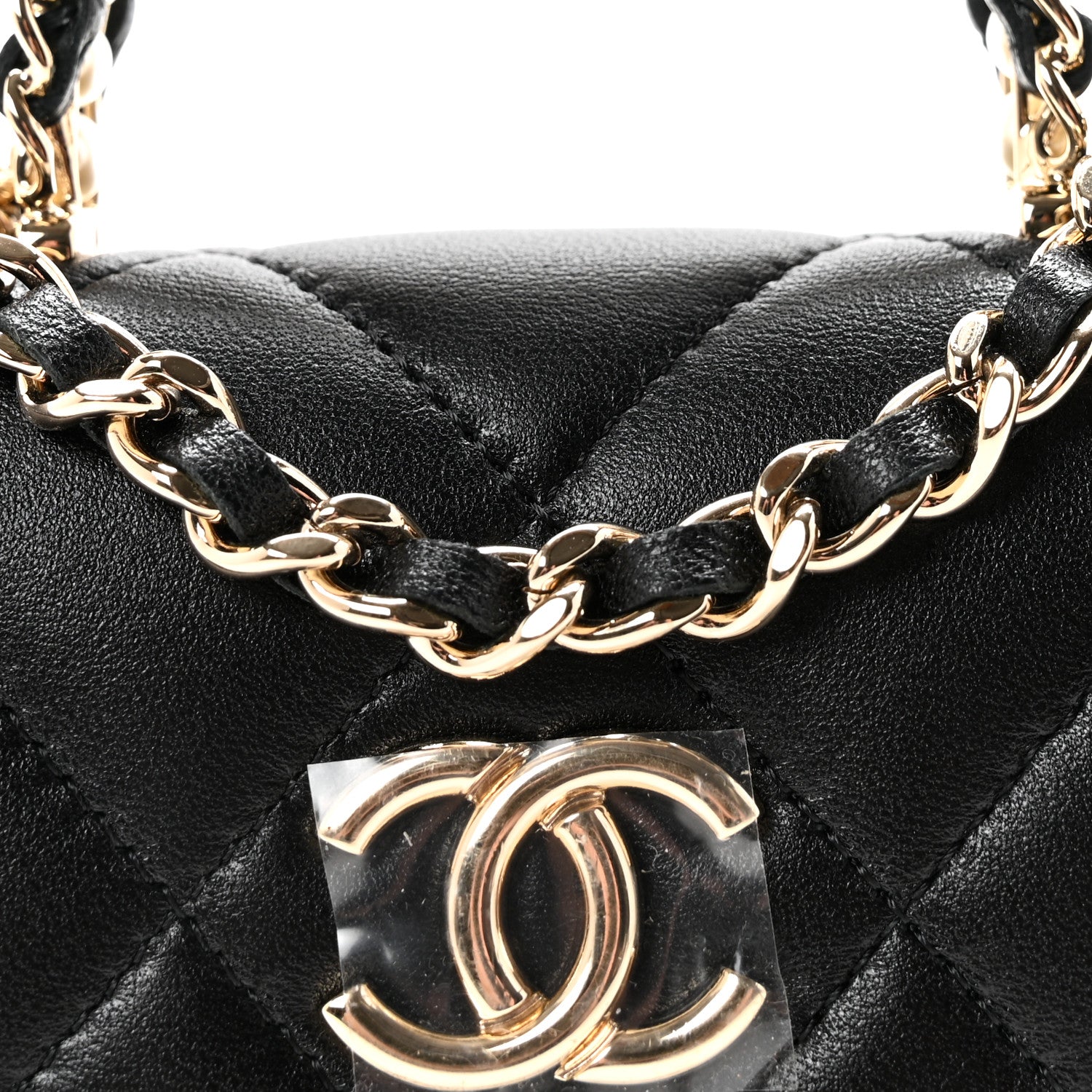 Chanel Lambskin Quilted Pearl Top Handle Clutch With Chain Black 9 of 12