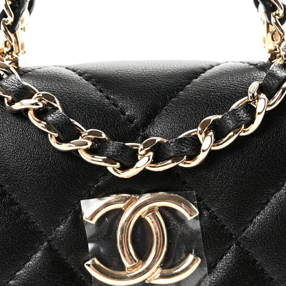 Chanel Lambskin Quilted Pearl Top Handle Clutch With Chain Black 9 of 12