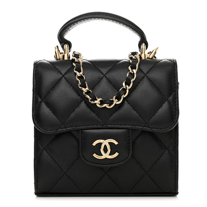 Chanel Lambskin Quilted Top Handle Flap Clutch With Chain Black 1 of 11