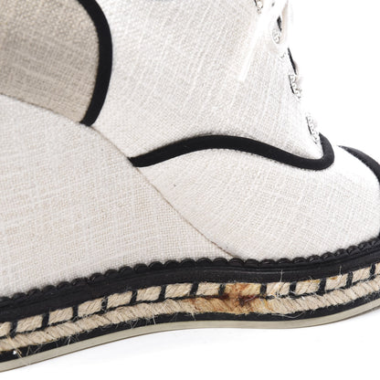 Chanel Raffia Lace Up Wedge Espadrilles 37 Beige 11 of 15