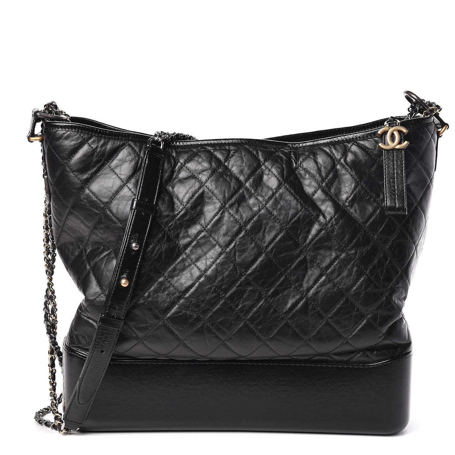 Aged Calfskin Quilted Maxi Gabrielle Hobo Black