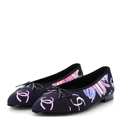Chanel Printed Stretch Jersey Cap Toe Ballerina Flats 37.5 Black Multicolor 4 of 11