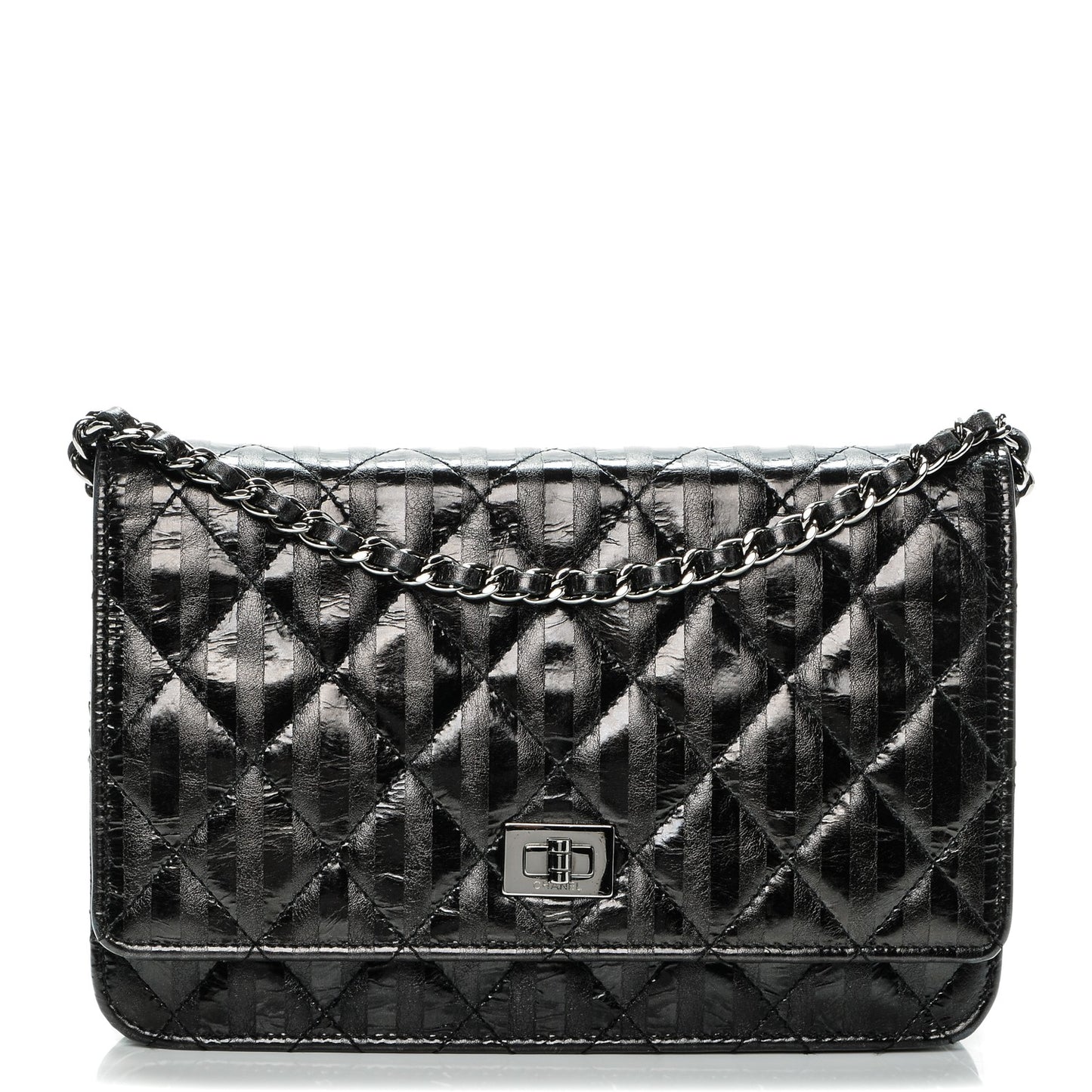 Aged Calfskin Striped Reissue Wallet On Chain WOC Black