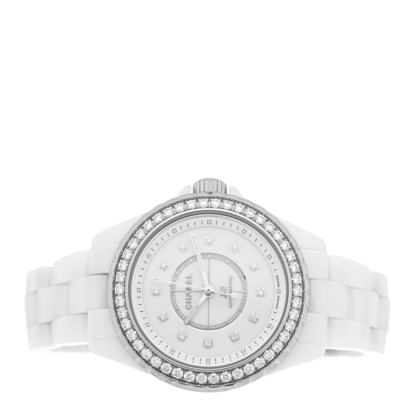 Stainless Steel Ceramic Diamond Bezel 33mm J12 Automatic Watch White