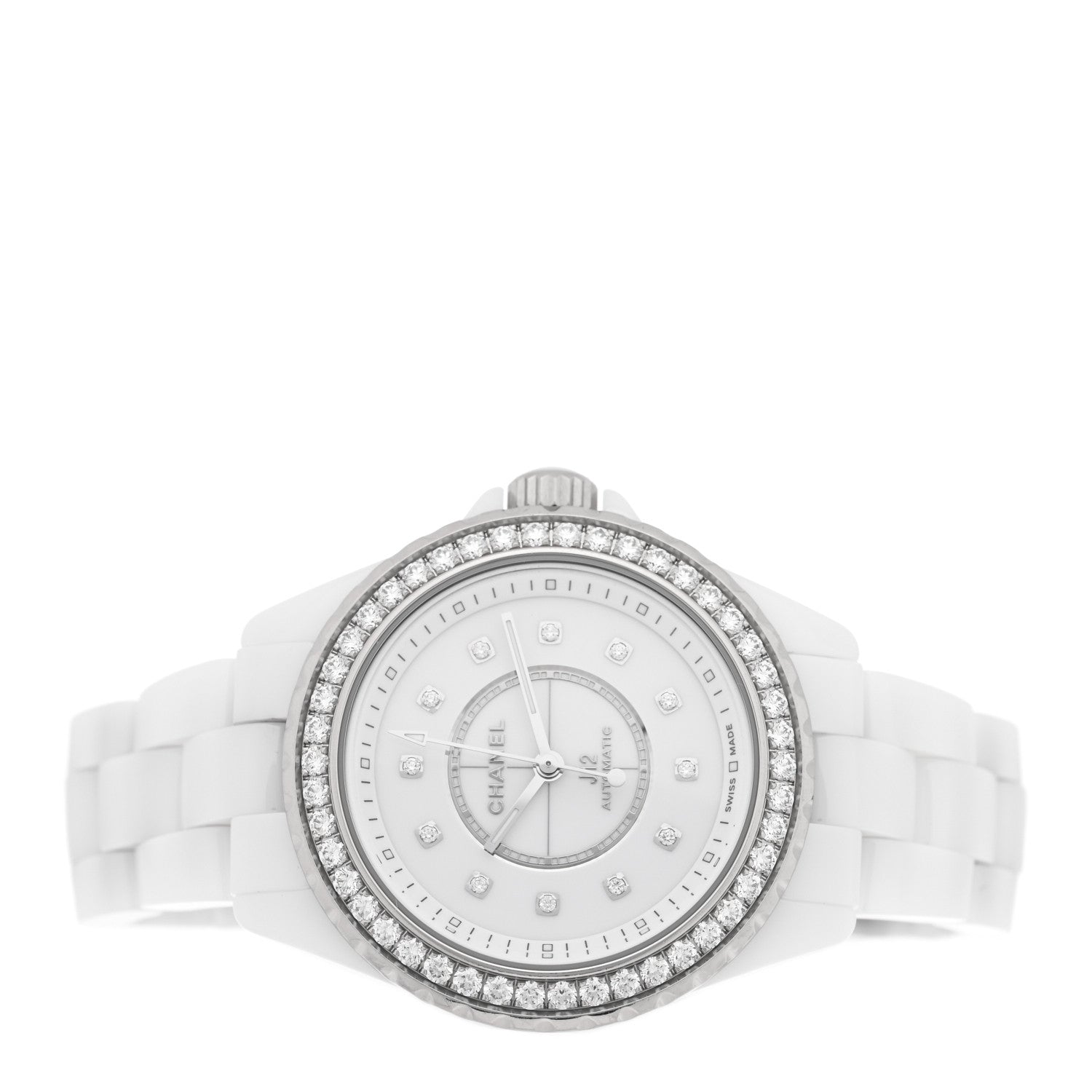 Chanel Stainless Steel Ceramic Diamond Bezel 33mm J12 Automatic Watch White 2 of 4