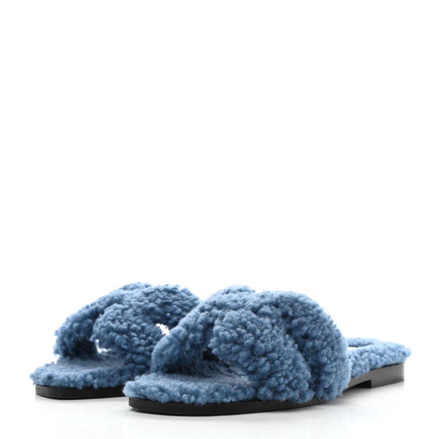 Hermes Woolskin Oran Sandals 37 Bleu 3 of 8