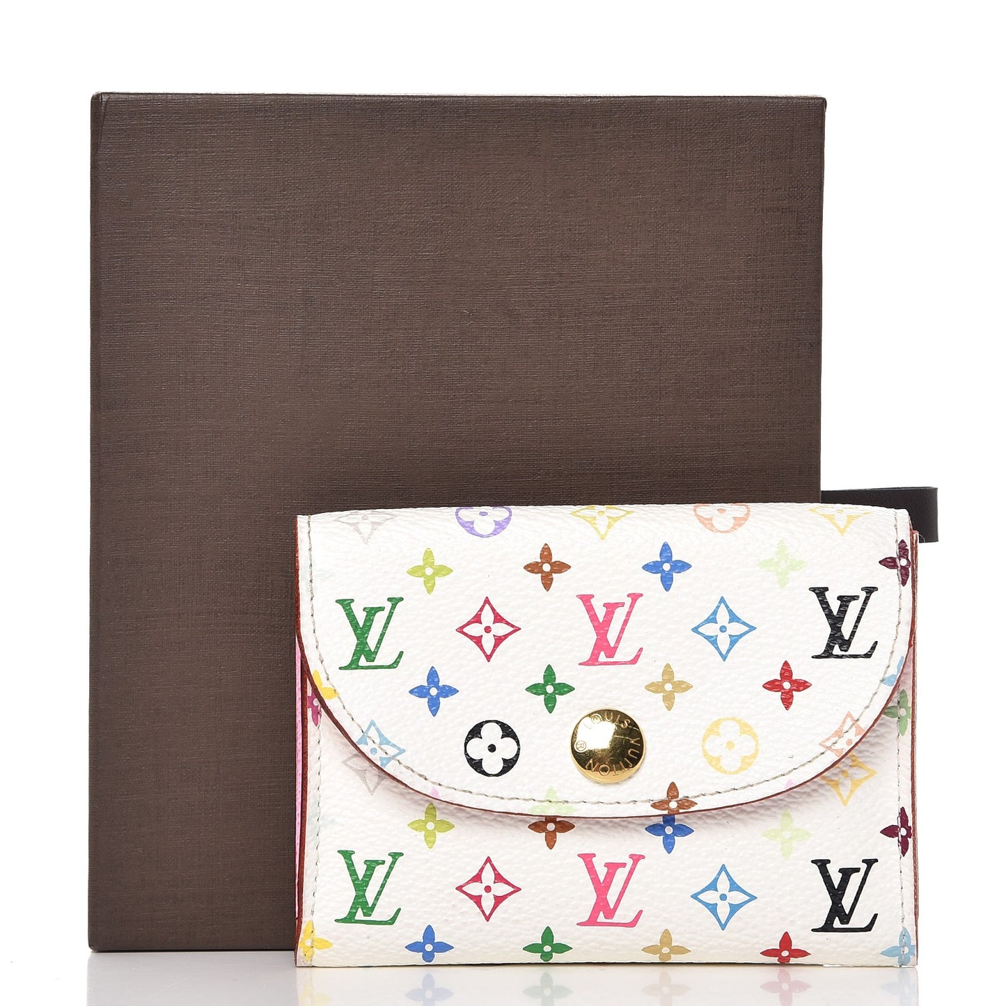 Monogram Multicolor Business Card Holder White Litchi