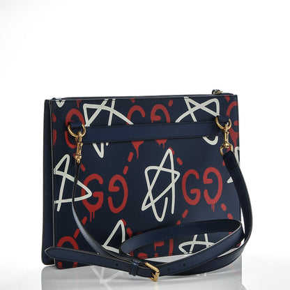 Gucci Calfskin GucciGhost Print GG Messenger Bag Blue Agata Hibiscus Red 3 of 6