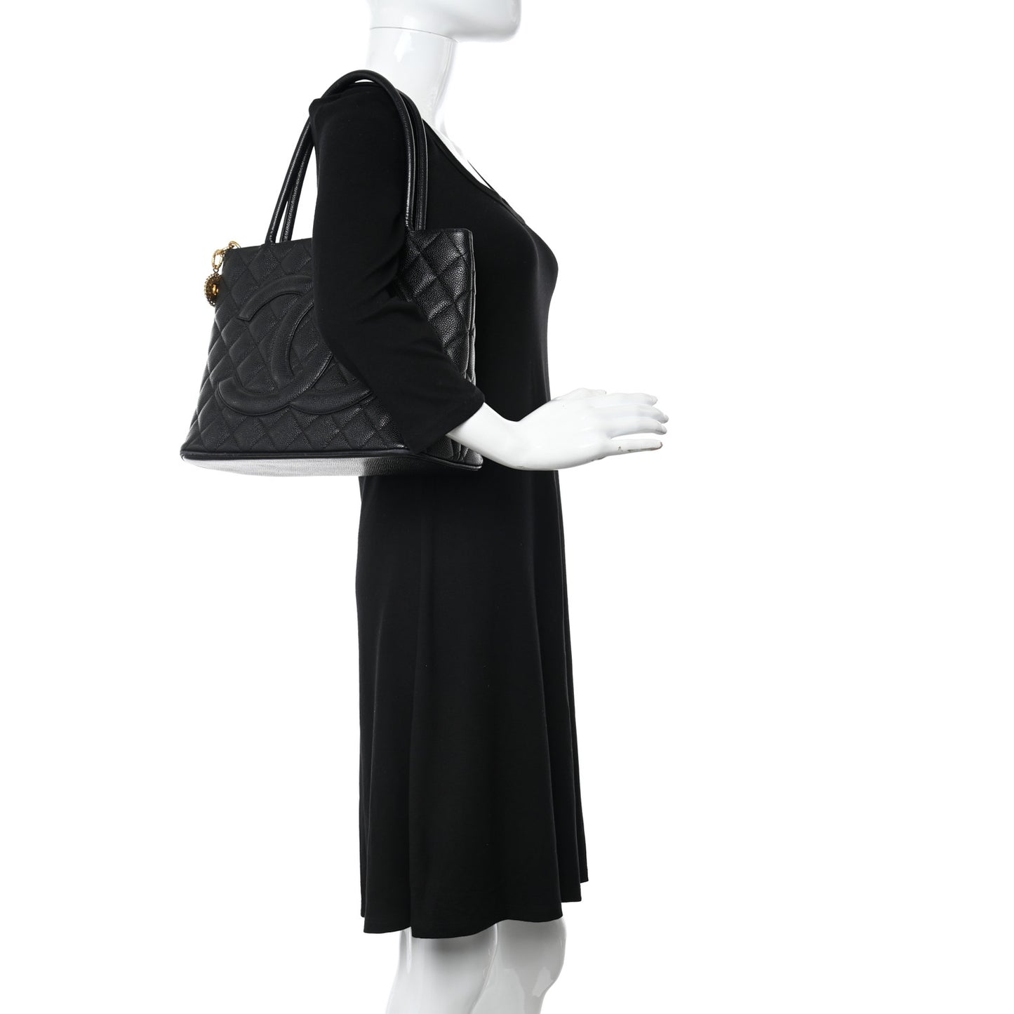 Caviar Quilted Medallion Tote Black