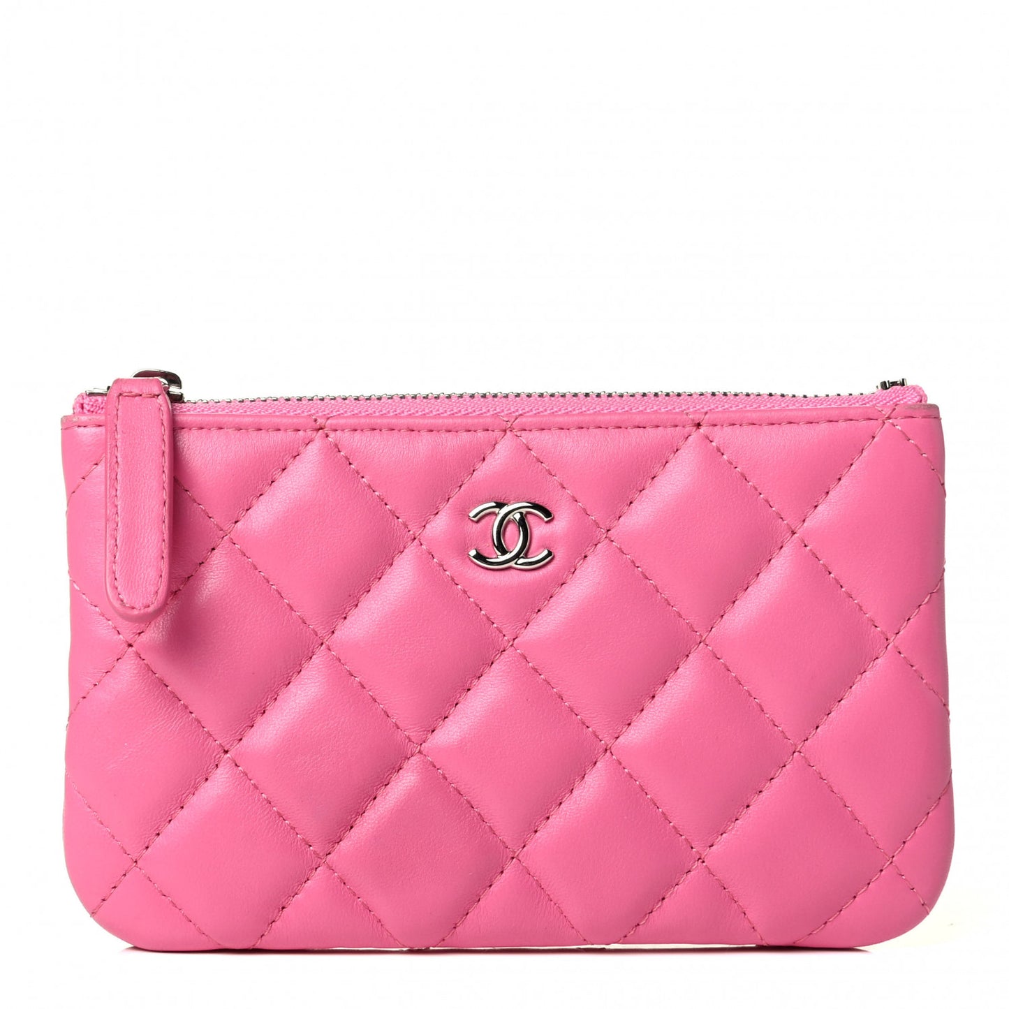 Lambskin Quilted Small Cosmetic Case Pink