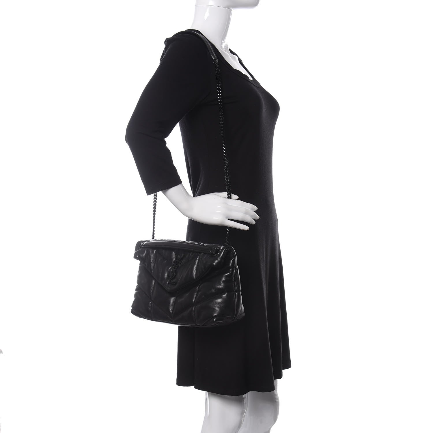 Saint Laurent Lambskin Quilted Small Loulou Puffer Monogram Chain Satchel Black 2 of 10