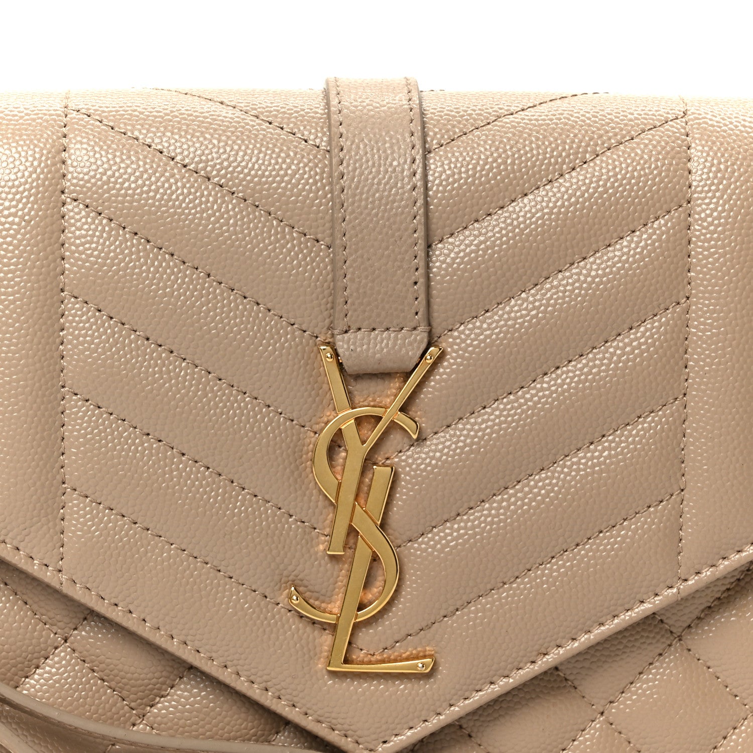 Saint Laurent Grain De Poudre Textured Mixed Matelasse Triquilt Monogram Clutch Dark Beige 8 of 9