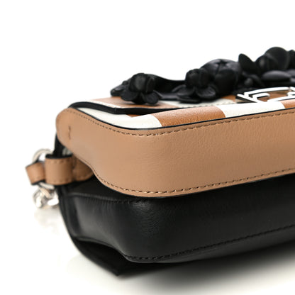 Fendi Calfskin Striped Flowerland Bow Micro Double Baguette Brown Black White 10 of 13