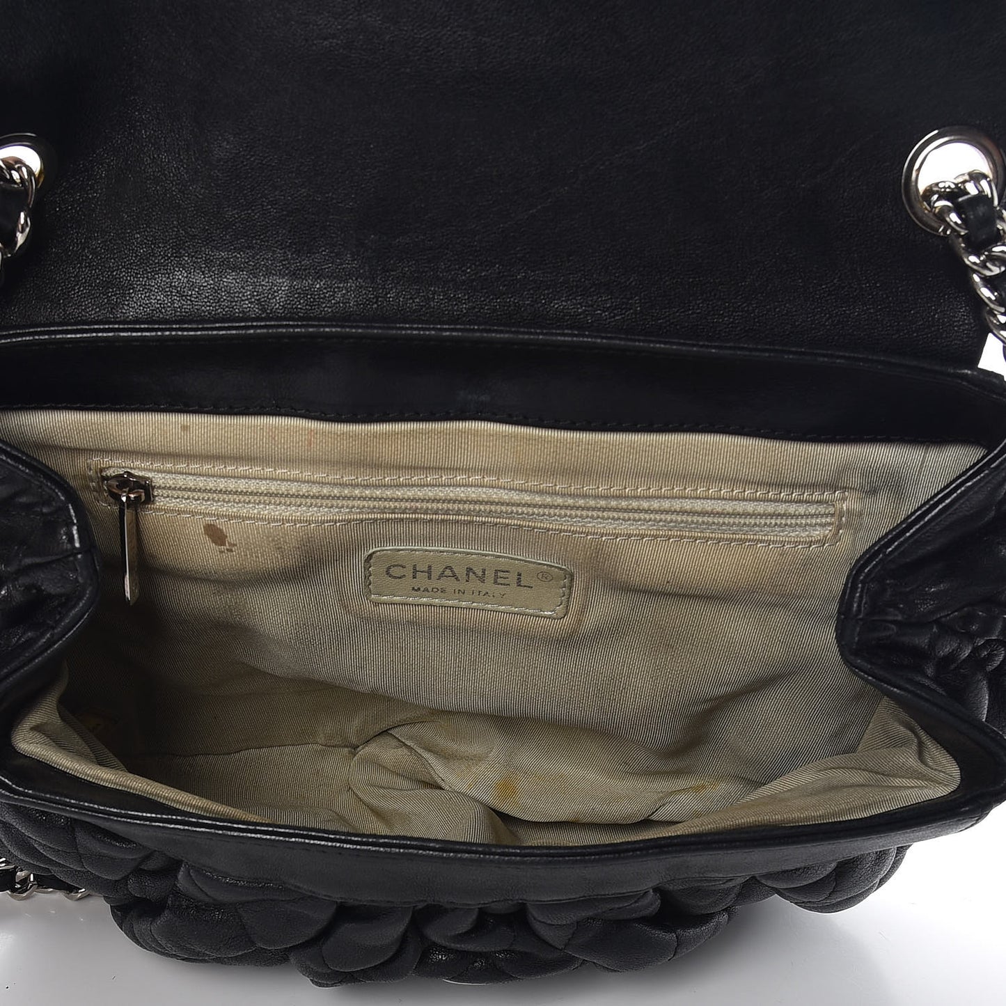 Washed Lambskin Quilted Medium Chain Around Messenger Black