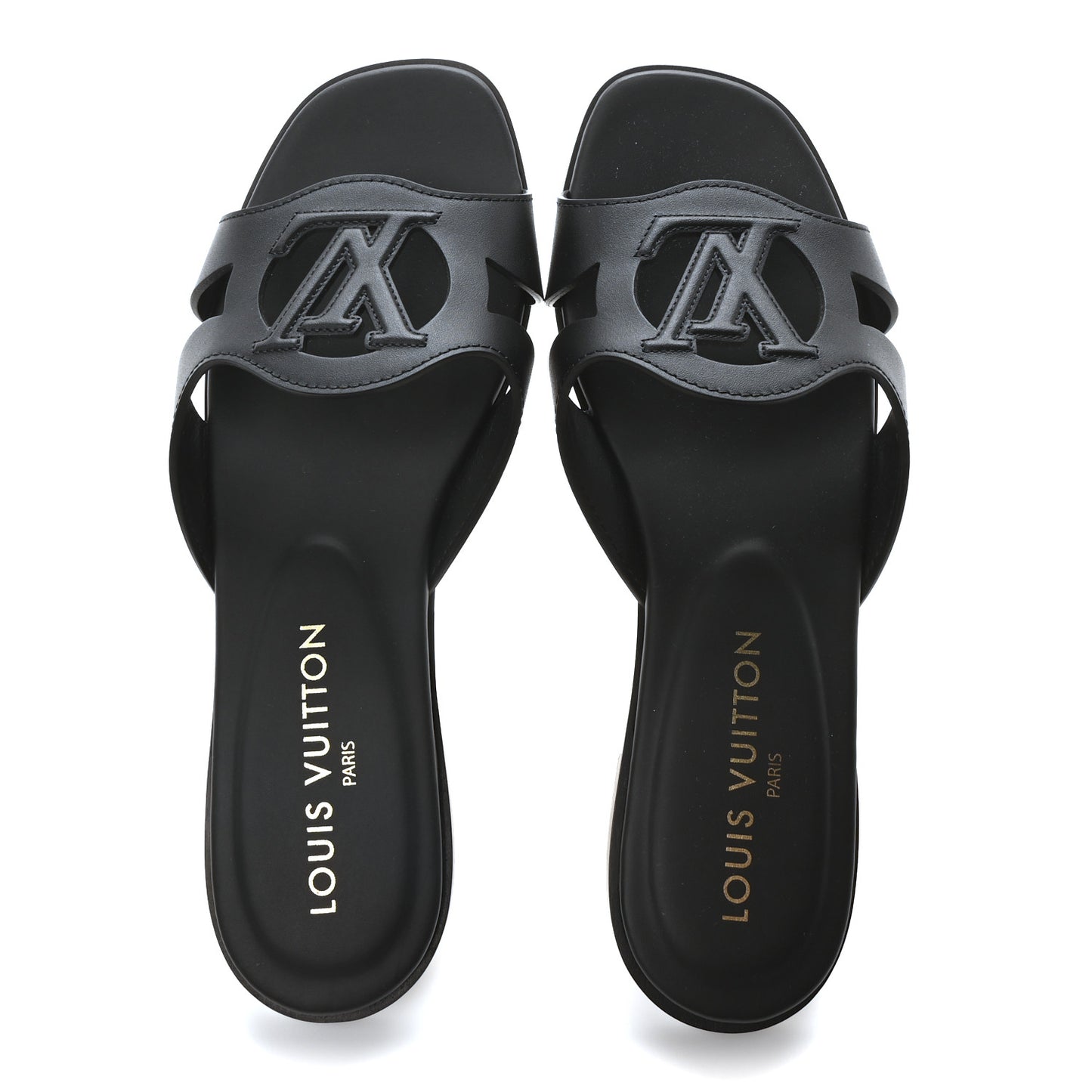 Calfskin LV Isola Flat Sandals 38 Black