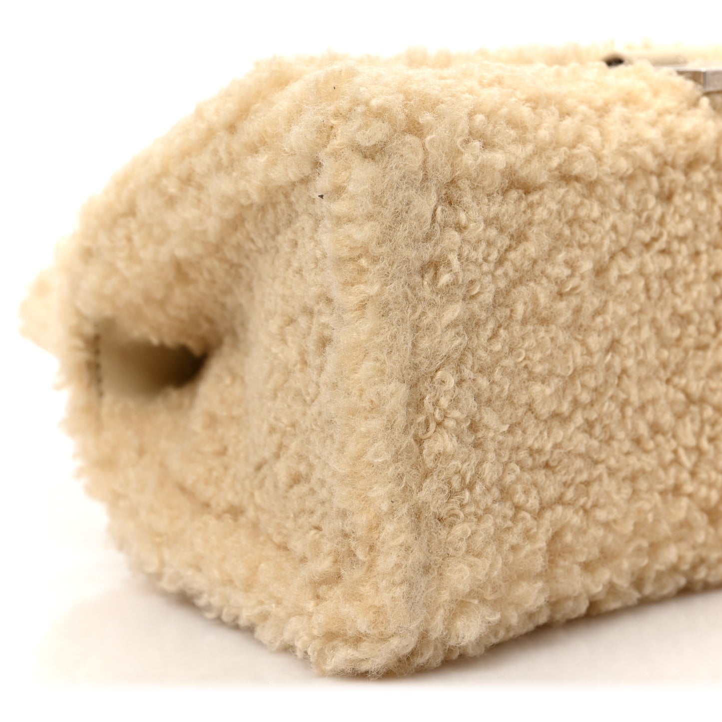 Curly Faux Shearling Small Hourglass Top Handle Bag Beige