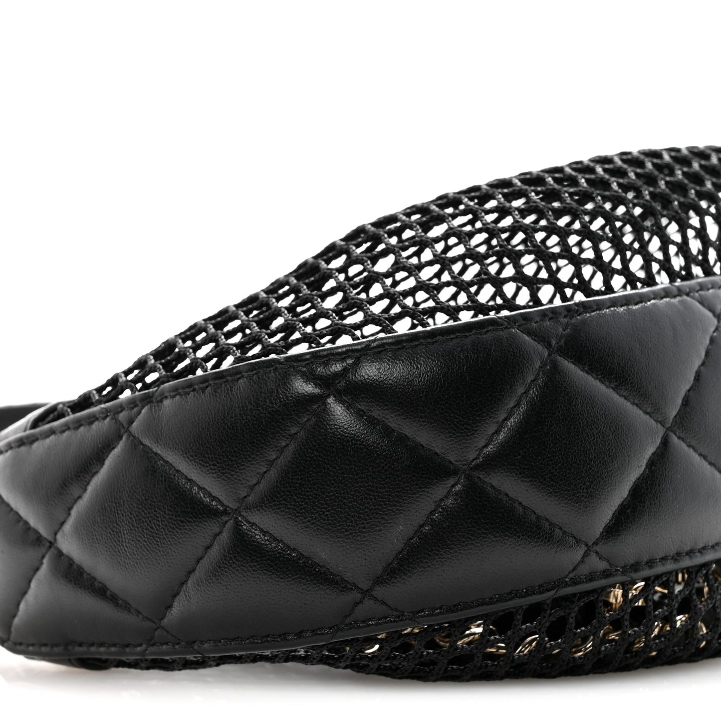Mesh Shiny Lambskin Chain Hobo Black