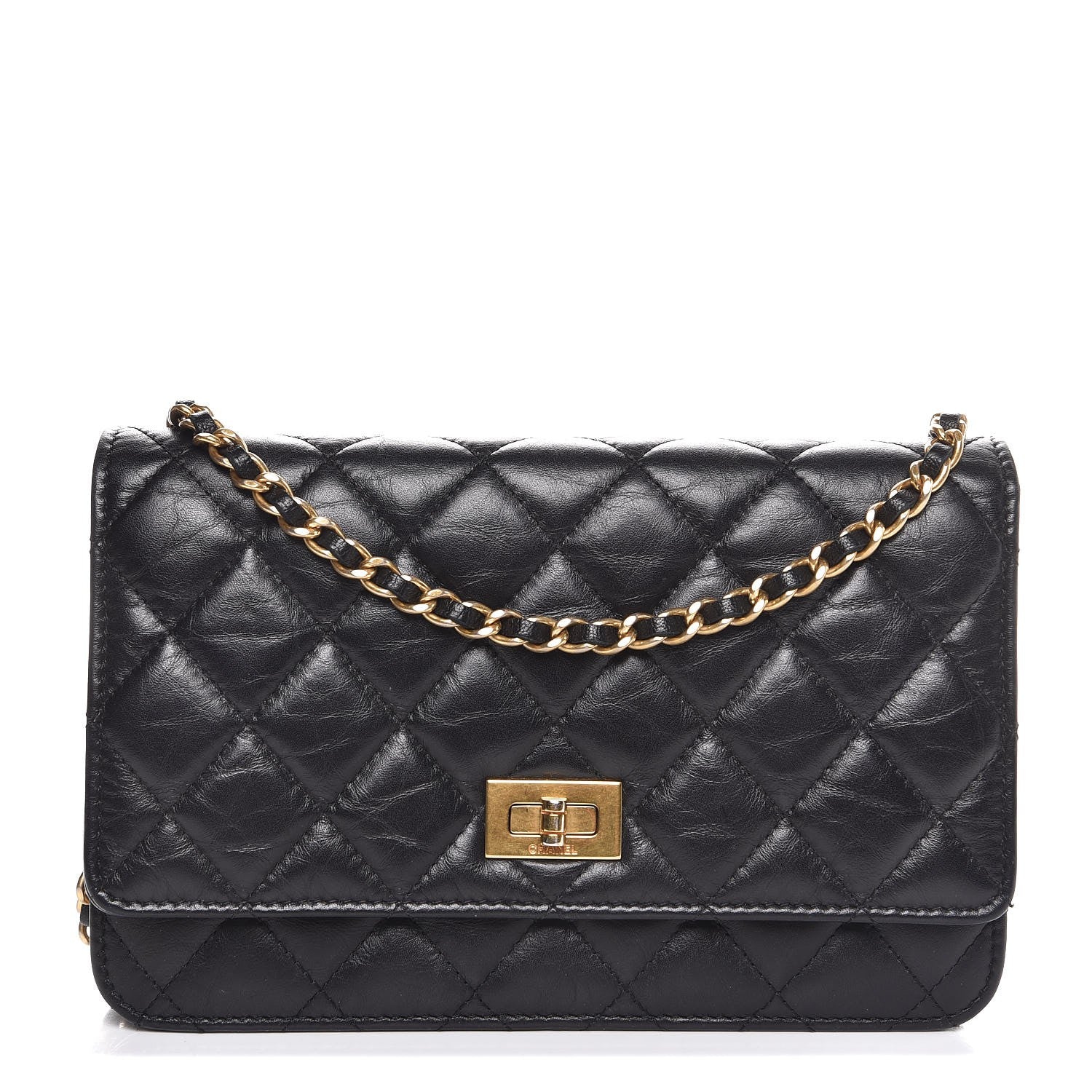 Chanel Aged Calfskin Quilted Reissue Wallet On Chain WOC Black 1 of 8