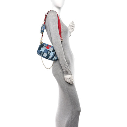 Louis Vuitton Denim Damier Monogram Patchwork Multi Pochette Accessories Blue Rouge 2 of 10