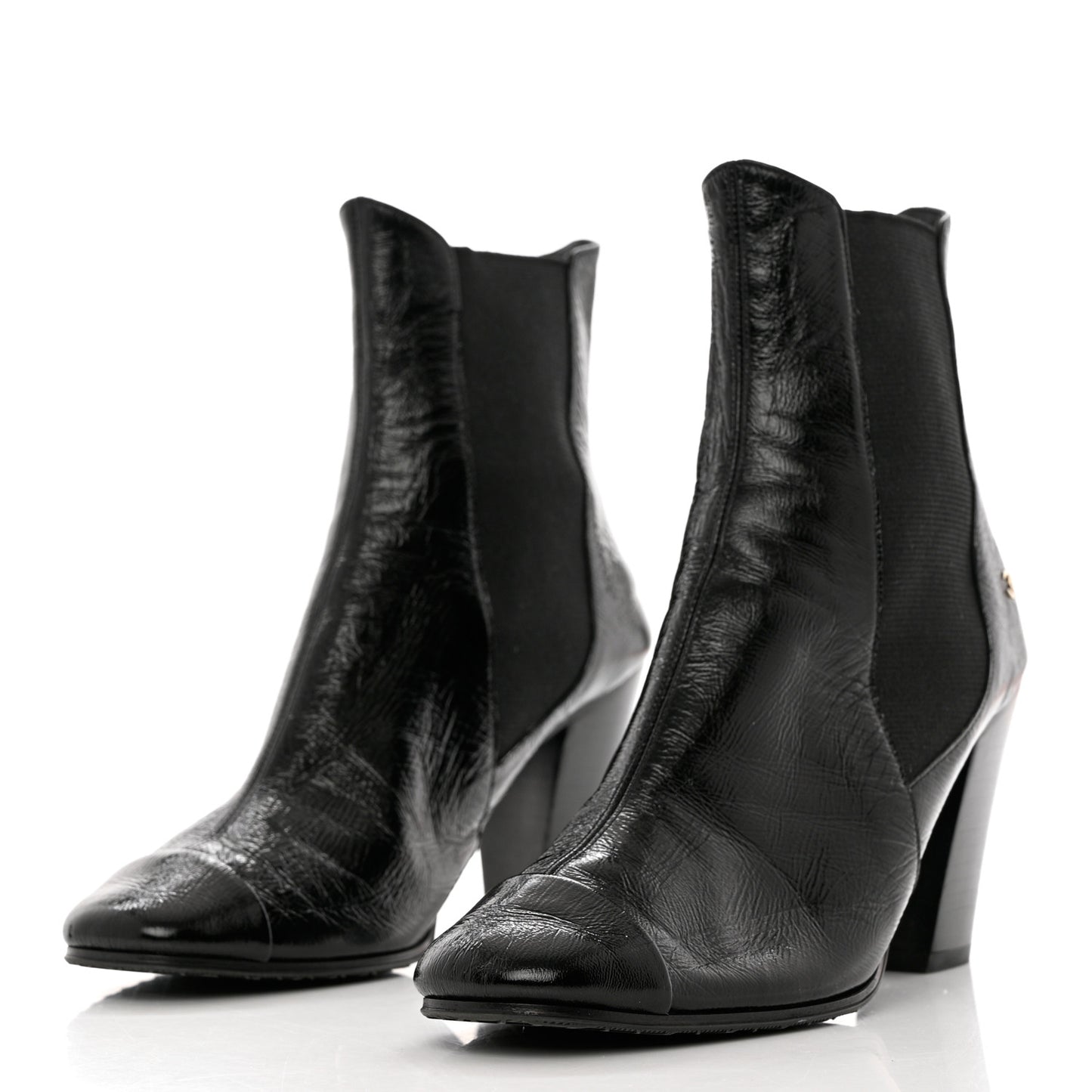 Lambskin Patent Cap Toe Ankle Boots 37 Black