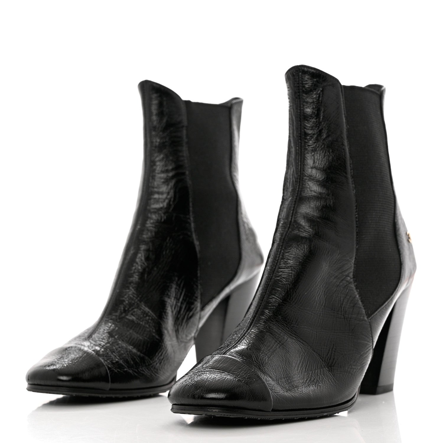 Chanel Lambskin Patent Cap Toe Ankle Boots 37 Black 3 of 8