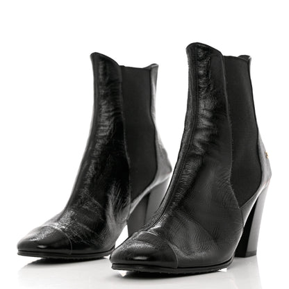 Chanel Lambskin Patent Cap Toe Ankle Boots 37 Black 3 of 8