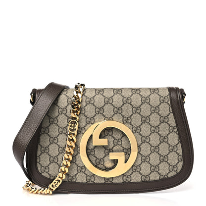 Gucci GG Supreme Monogram Textured Dollar Calfskin Blondie Chain Shoulder Flap Bag Beige Ebony New Acero 1 of 8
