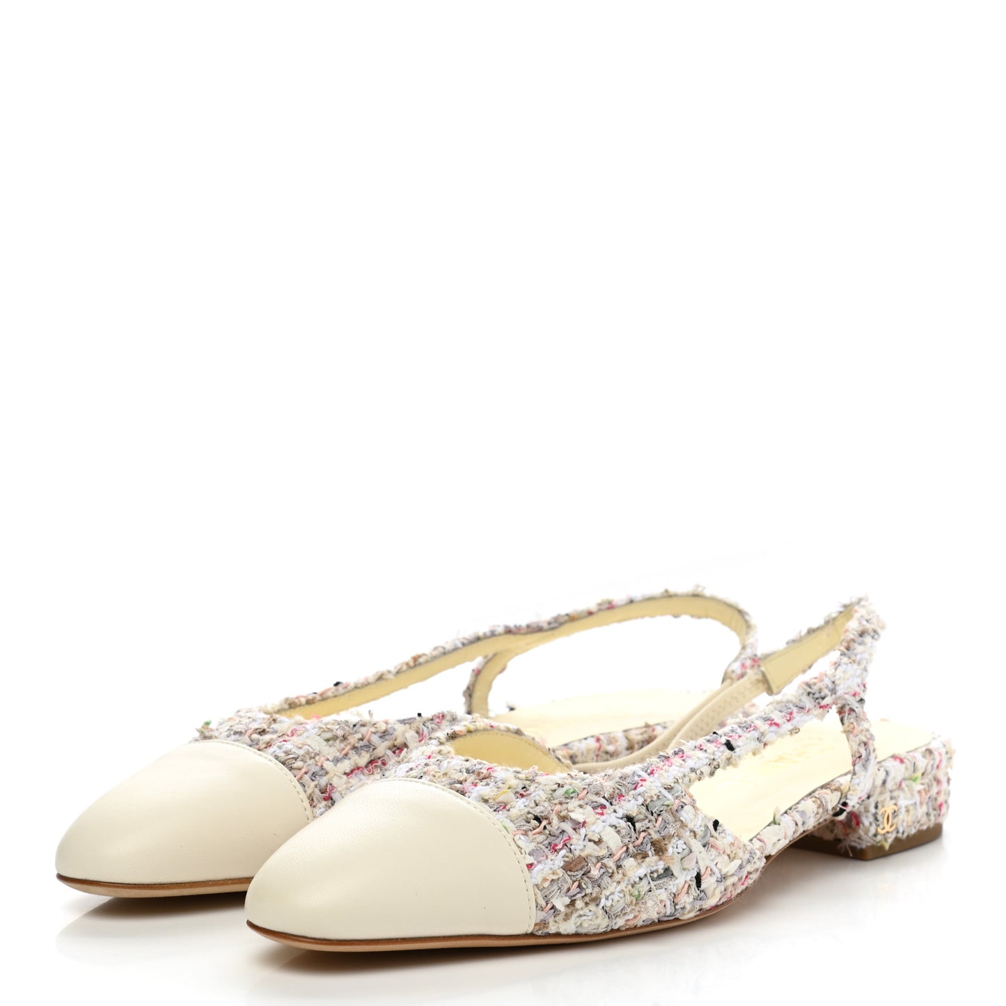 Tweed Grosgrain Cap Toe CC Slingback Flat 38.5
