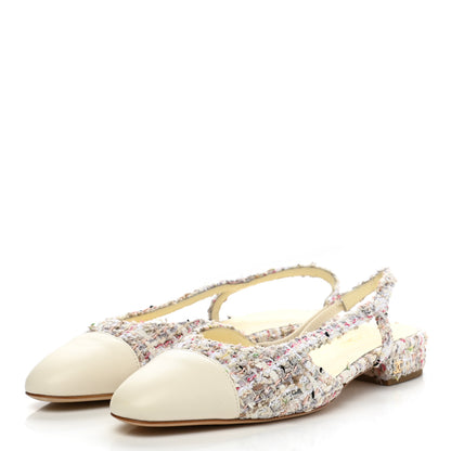 Chanel Tweed Grosgrain Cap Toe CC Slingback Flat 38.5 3 of 9
