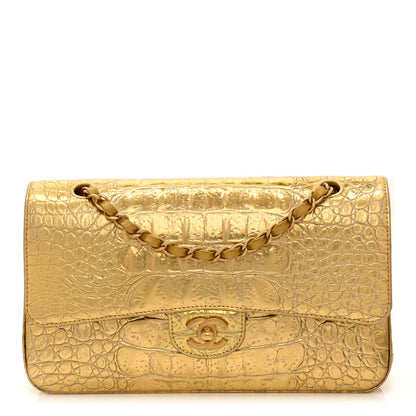 Chanel Metallic Calfskin Crocodile Embossed Cocodile Medium Double Flap Gold 1 of 11