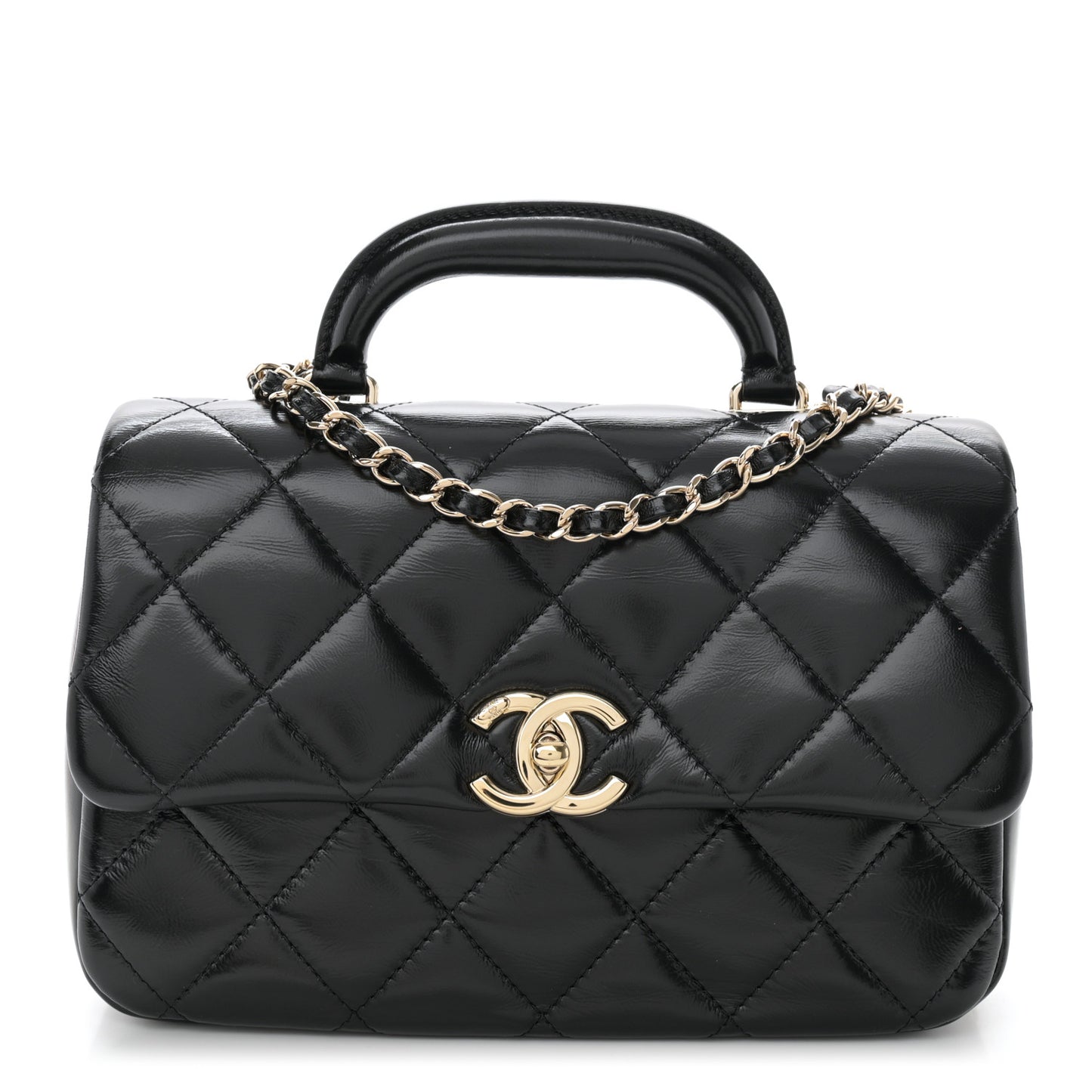 Shiny Lambskin Quilted Coco Trip Flap Bag Black