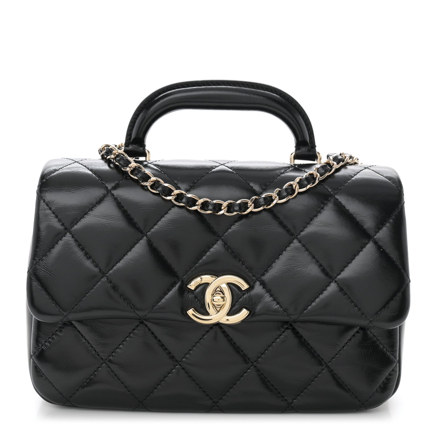 Chanel Shiny Lambskin Quilted Coco Trip Flap Bag Black 1 of 11