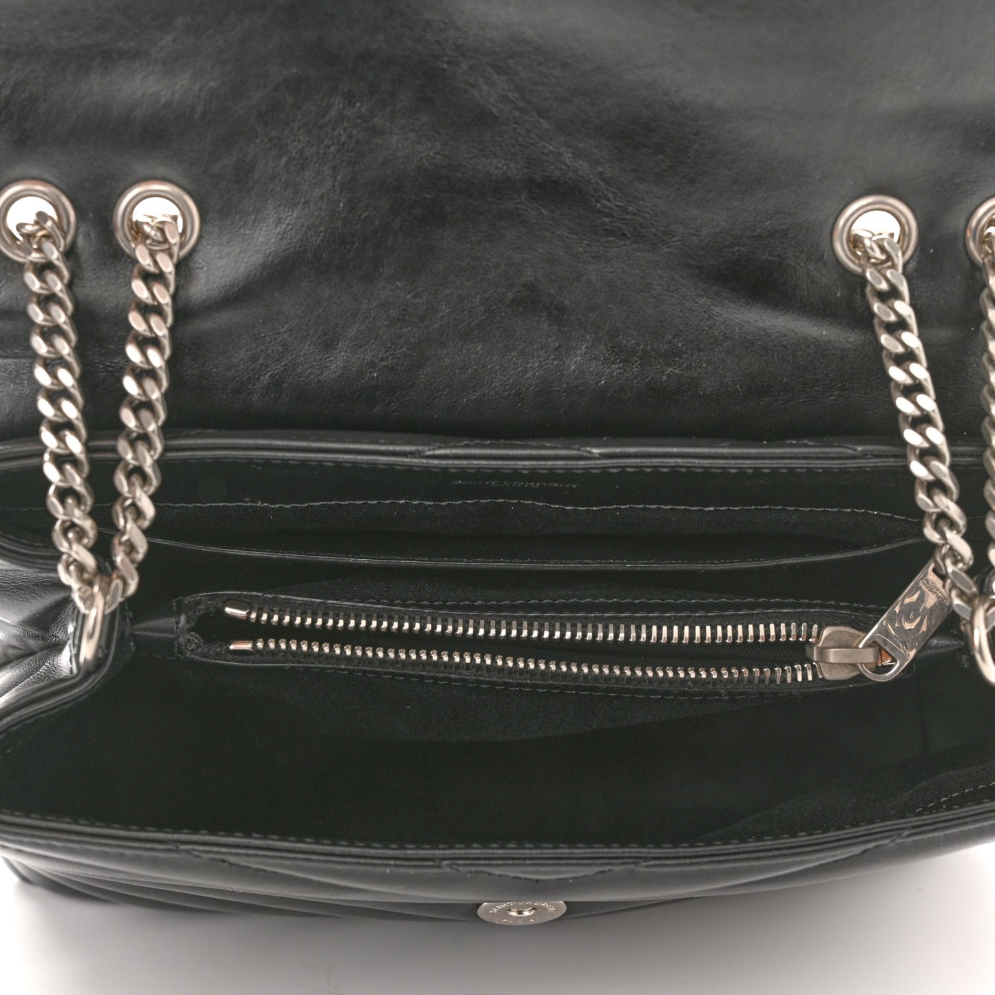 Calfskin Y Quilted Monogram Small Loulou Chain Satchel Black