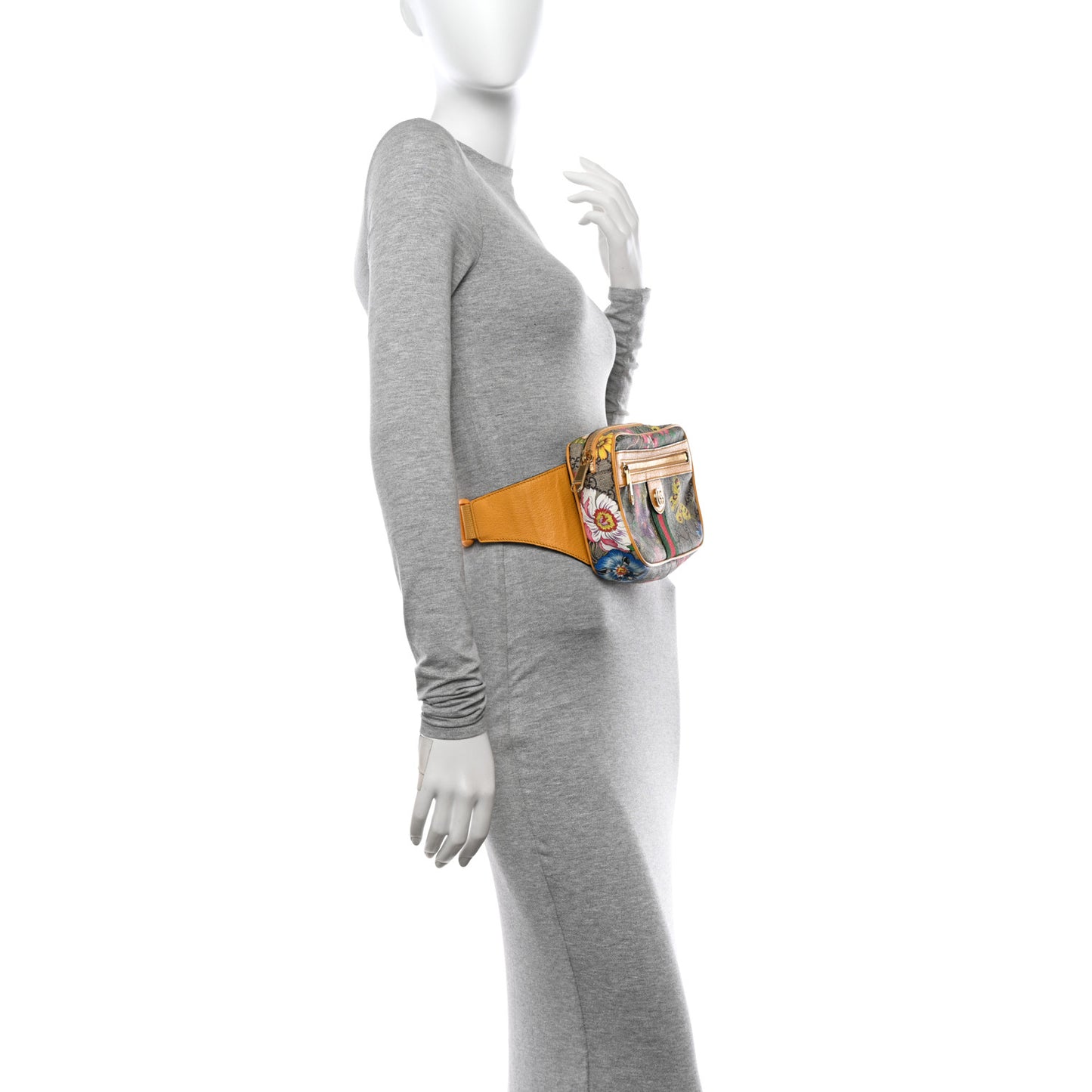 GG Supreme Monogram Flora Medium Ophidia Belt Bag Beige Multicolor Crop