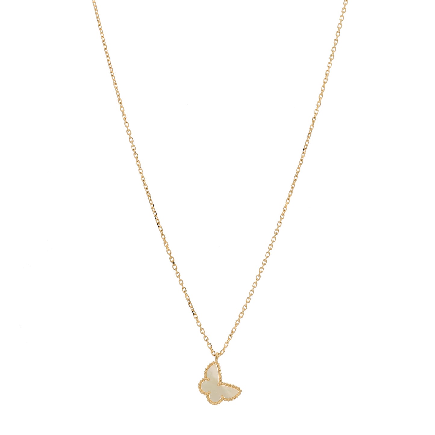 18K Yellow Gold Mother of Pearl Sweet Alhambra Butterfly Pendant Necklace