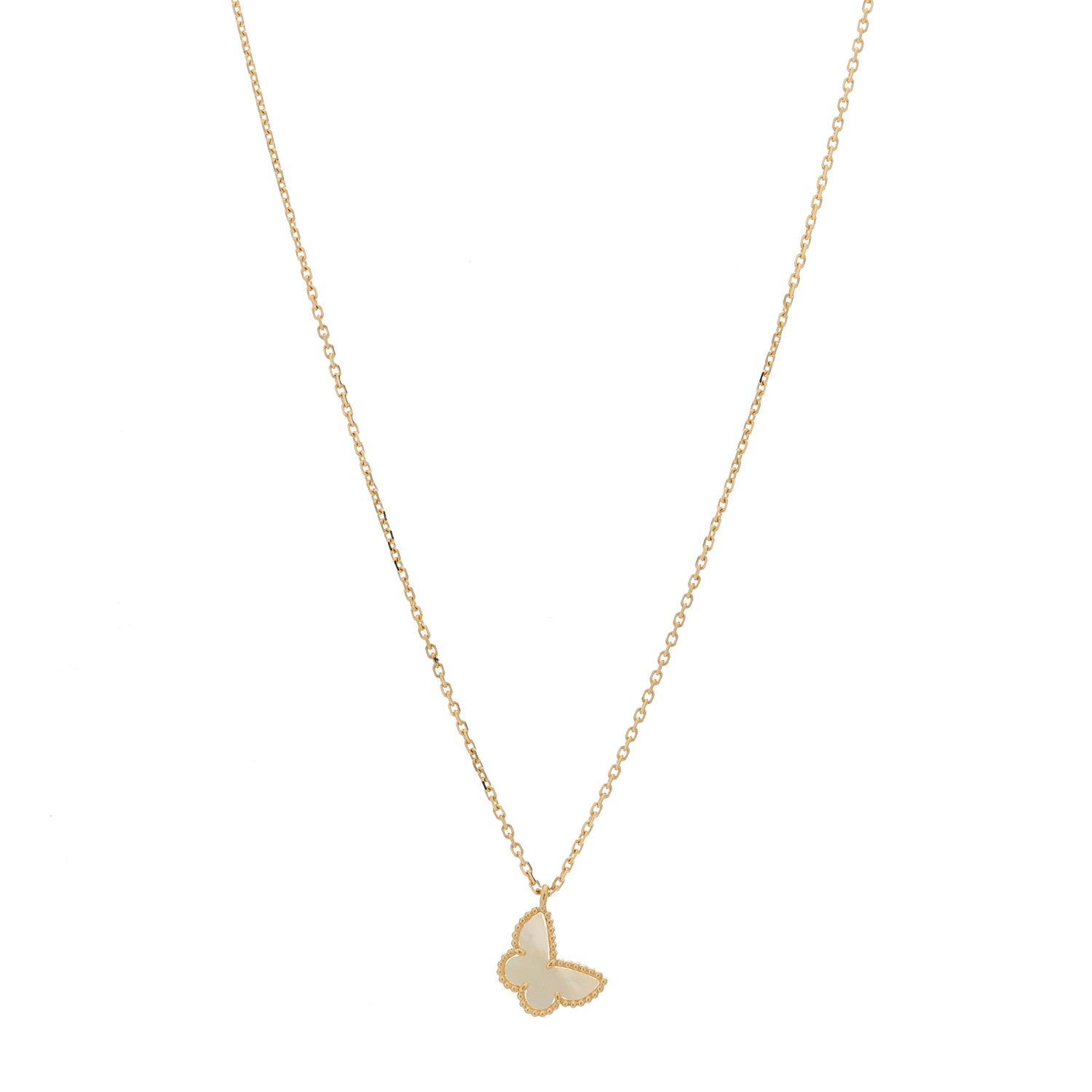 Van Cleef & Arpels 18K Yellow Gold Mother of Pearl Sweet Alhambra Butterfly Pendant Necklace 1 of 6