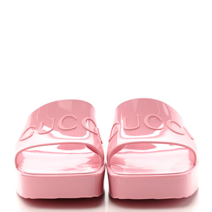 Gucci Rubber Gucci Logo Womens Platform 20/60mm Slide Sandals 40 Wild Rose 2 of 8