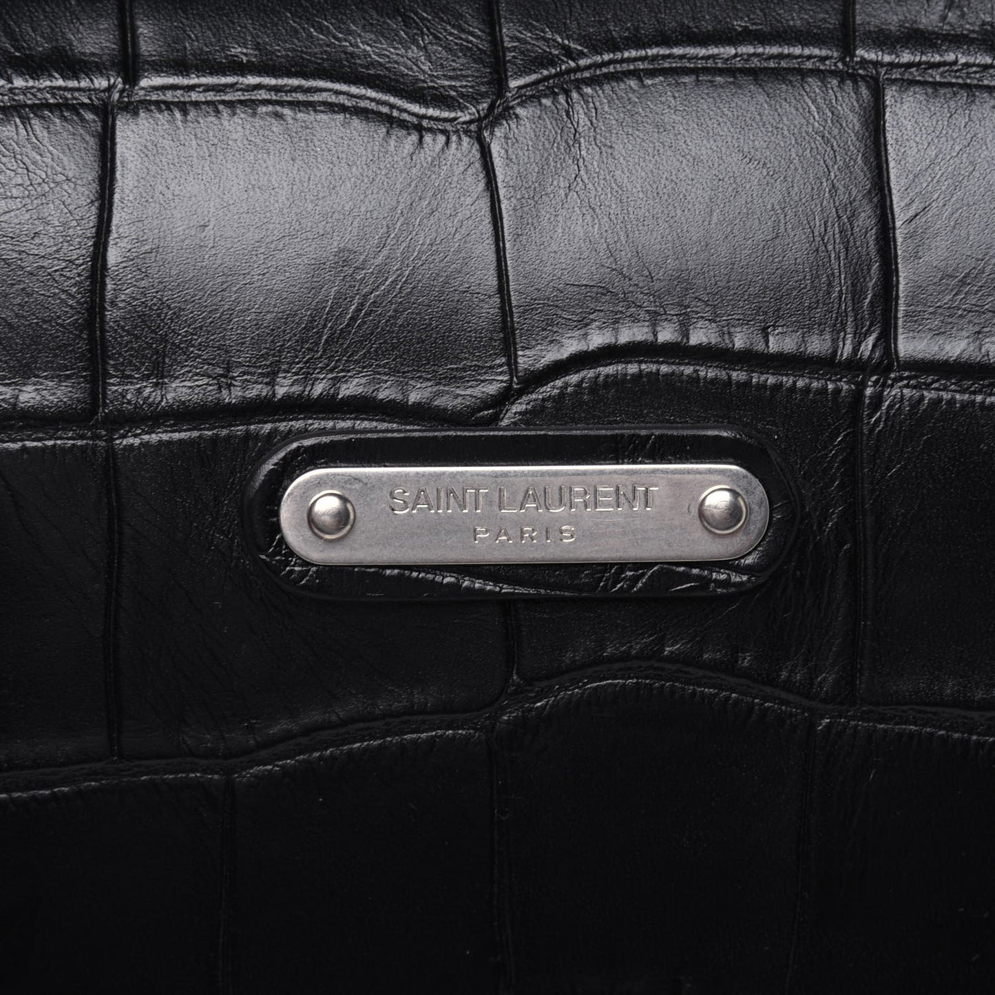 Calfskin Crocodile Embossed Bold Briefcase Black