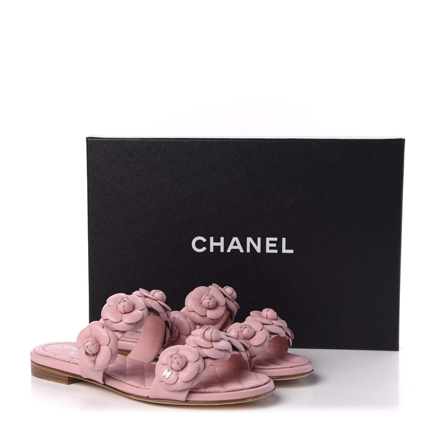 Lambskin Camellia Slide Sandals 35 Pink