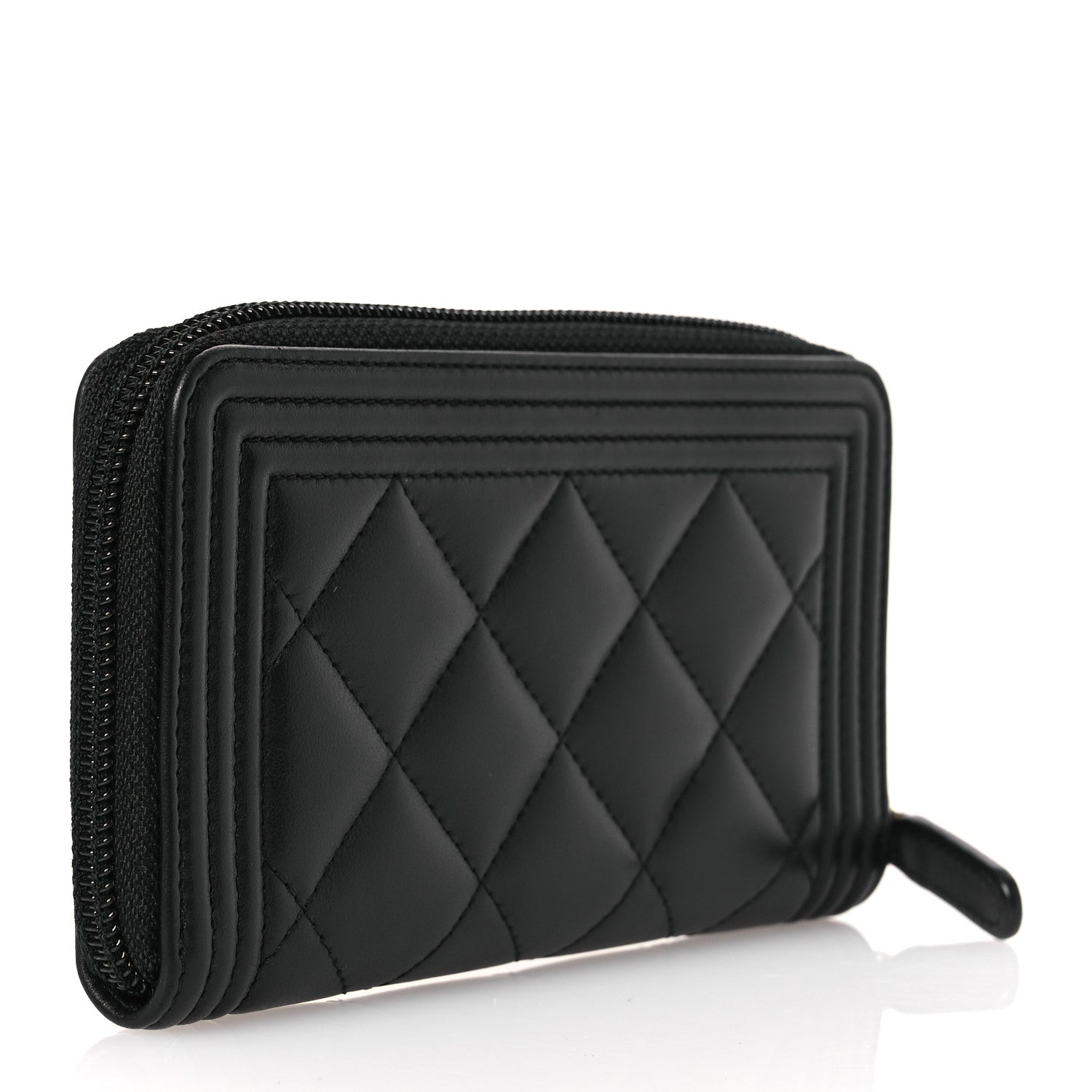 Chanel Lambskin Quilted Small Boy Zip Around Wallet Black 3 of 10