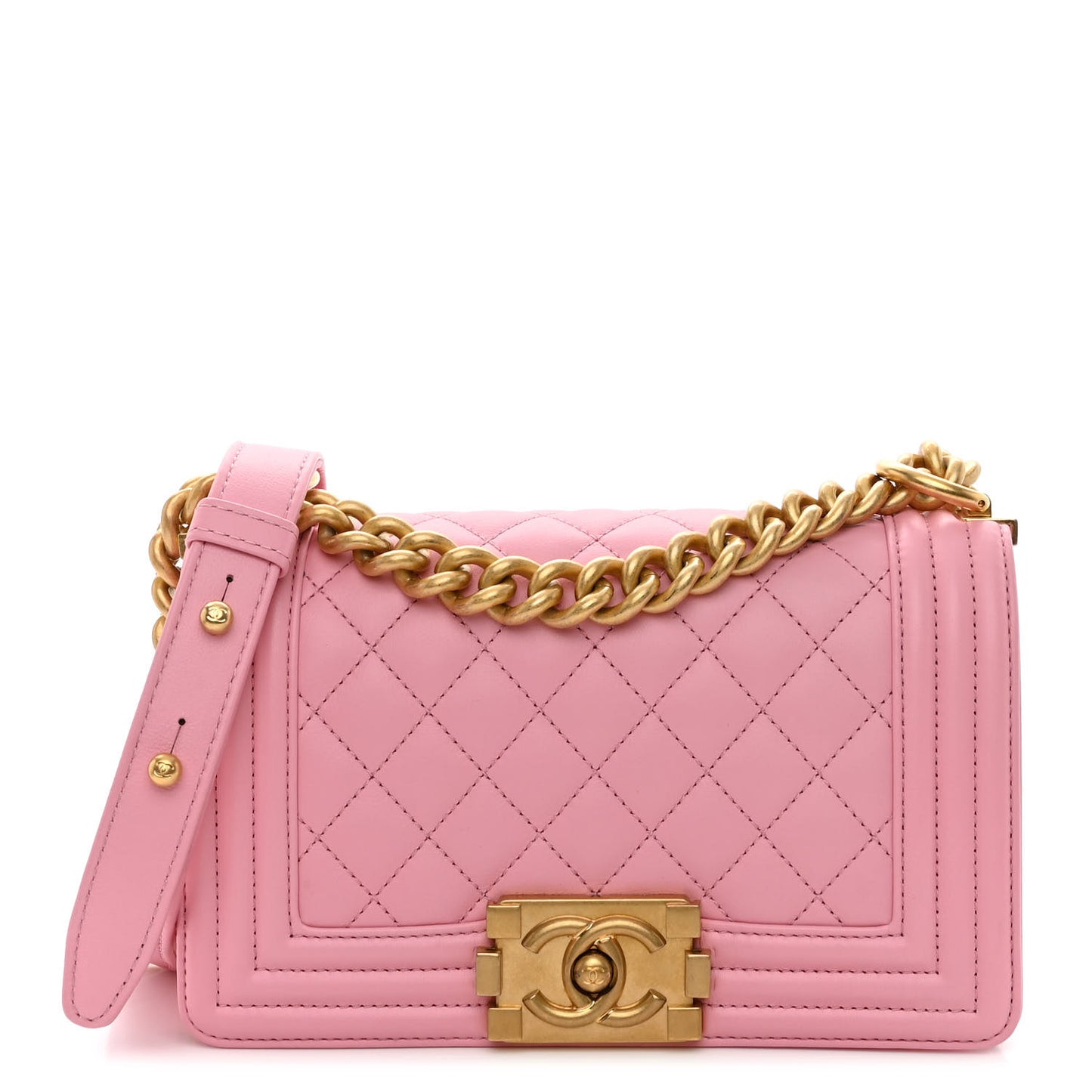 Lambskin Quilted Small Boy Flap Pink