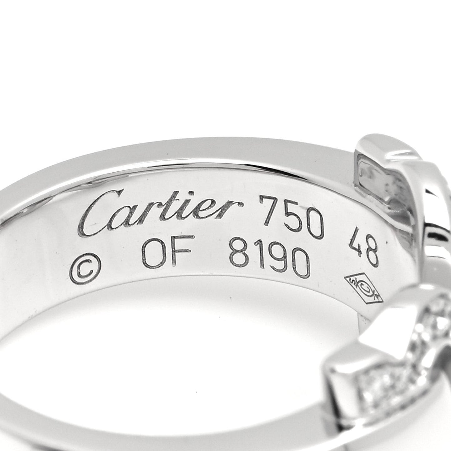18K White Gold Diamond C De Cartier Ring 48 4.5