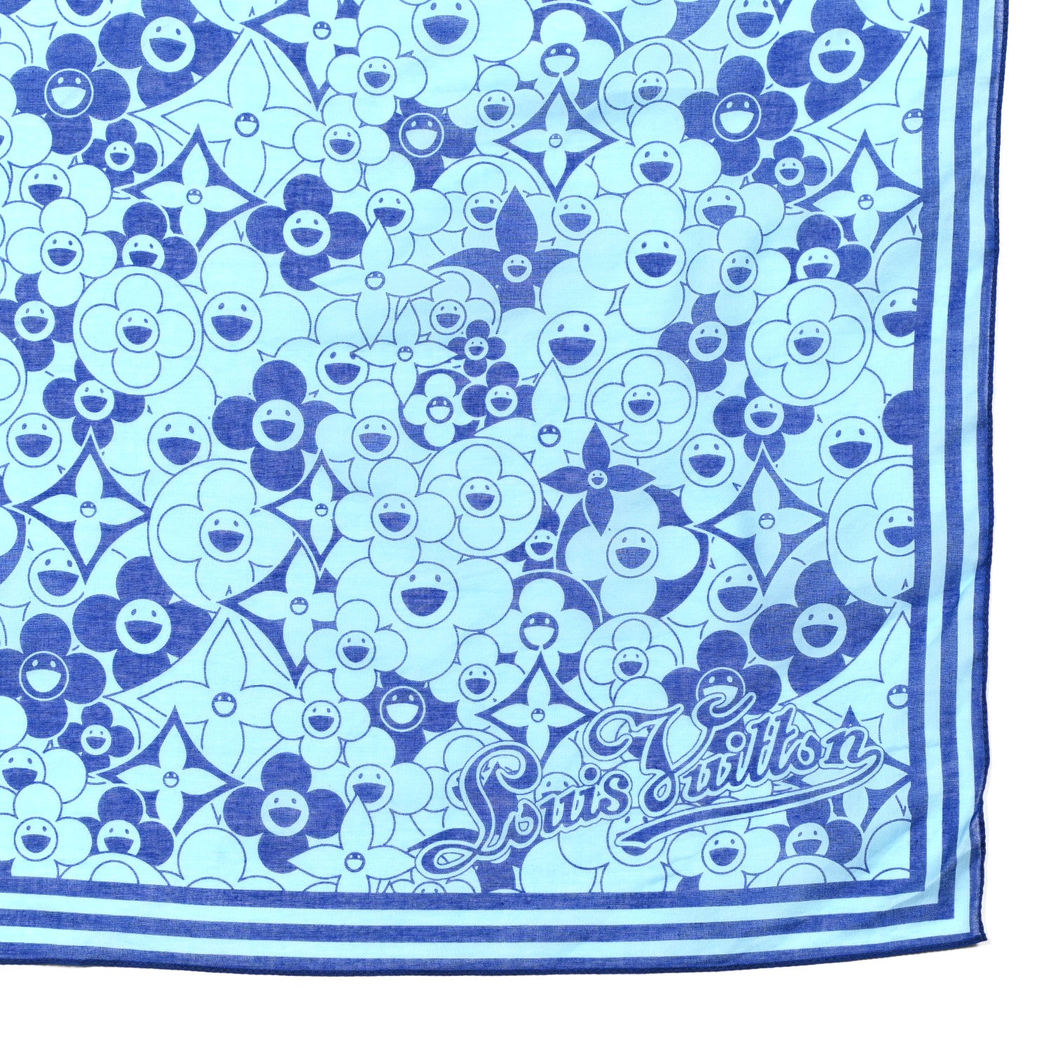 Louis Vuitton Cotton Takashi Murakami Cosmic Blossom Square Scarf Blue 2 of 4
