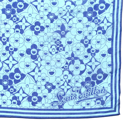 Louis Vuitton Cotton Takashi Murakami Cosmic Blossom Square Scarf Blue 2 of 4