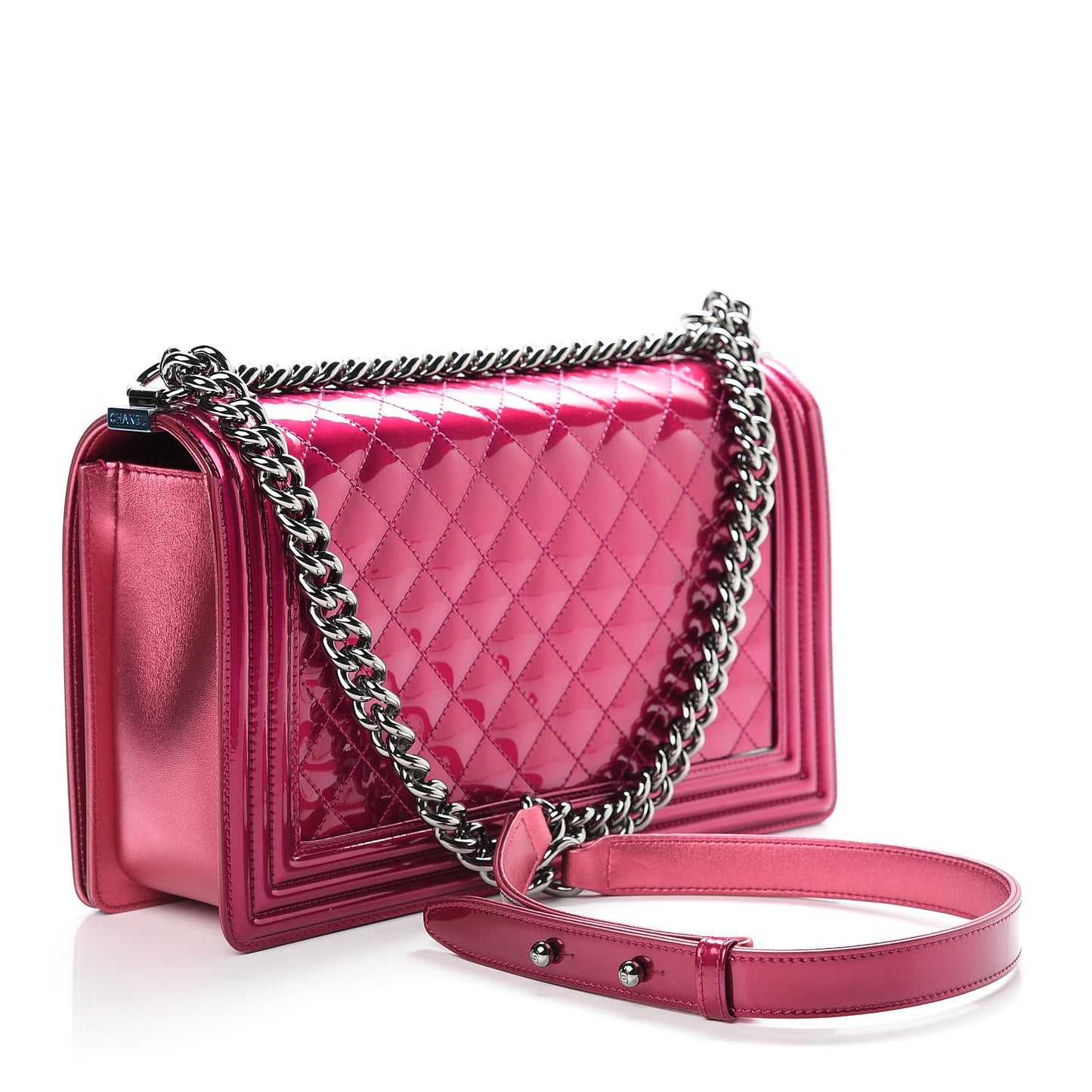 Metallic Patent Quilted New Medium Boy Flap Fuchsia